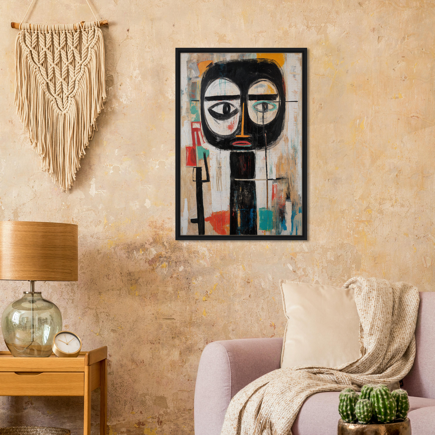 Abstract painting of a stylized face for Subconscious Expression Voyage room decor