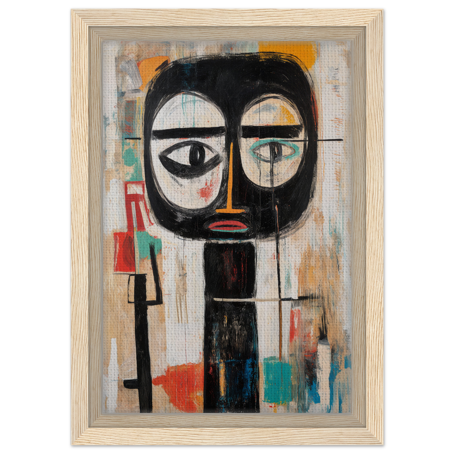 Stylized abstract face with large eyes on textured background for Subconscious Expression Voyage