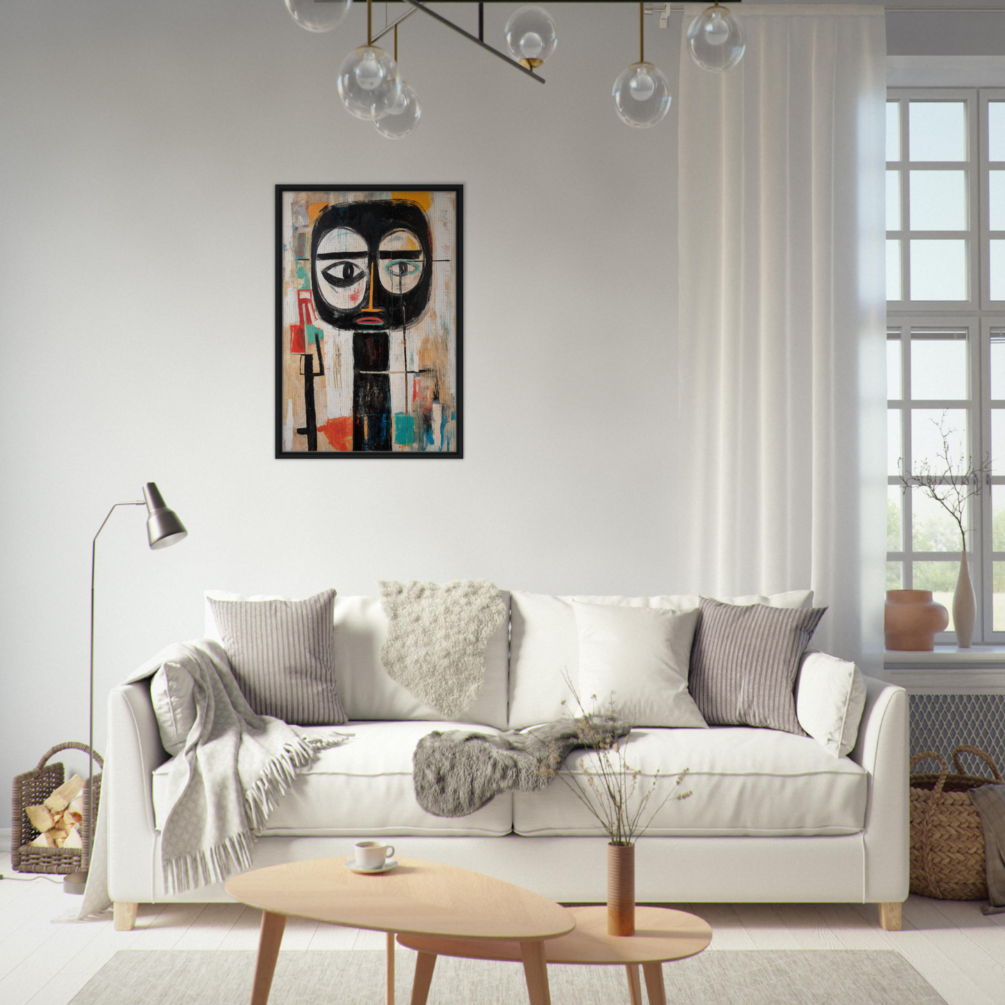 White sofa adorned with throw pillows and blankets, ideal for Subconscious Expression Voyage room decor
