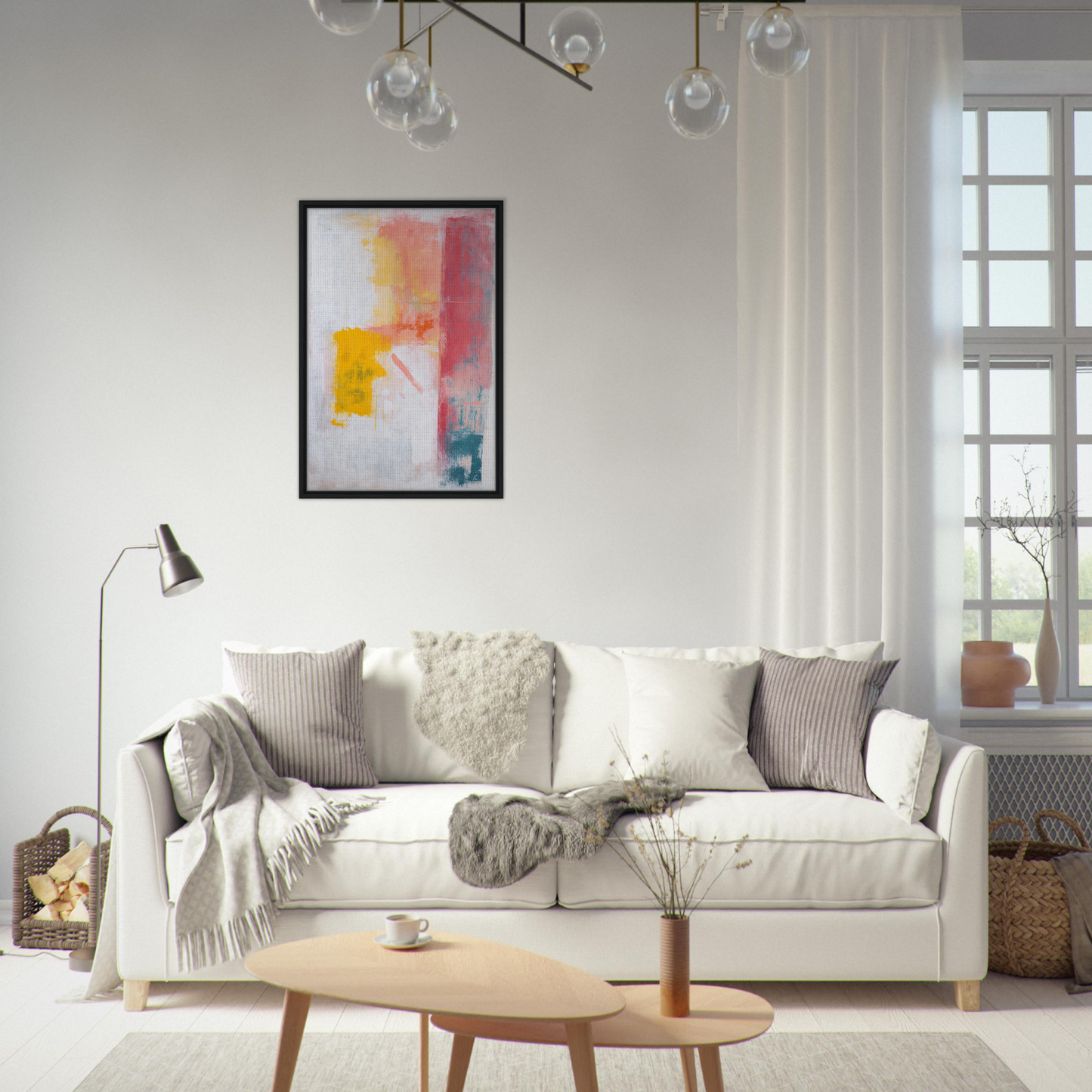 Elegant White Sofa with Throw Pillows in Subconscious Symphony Hue for Stylish Room Decor