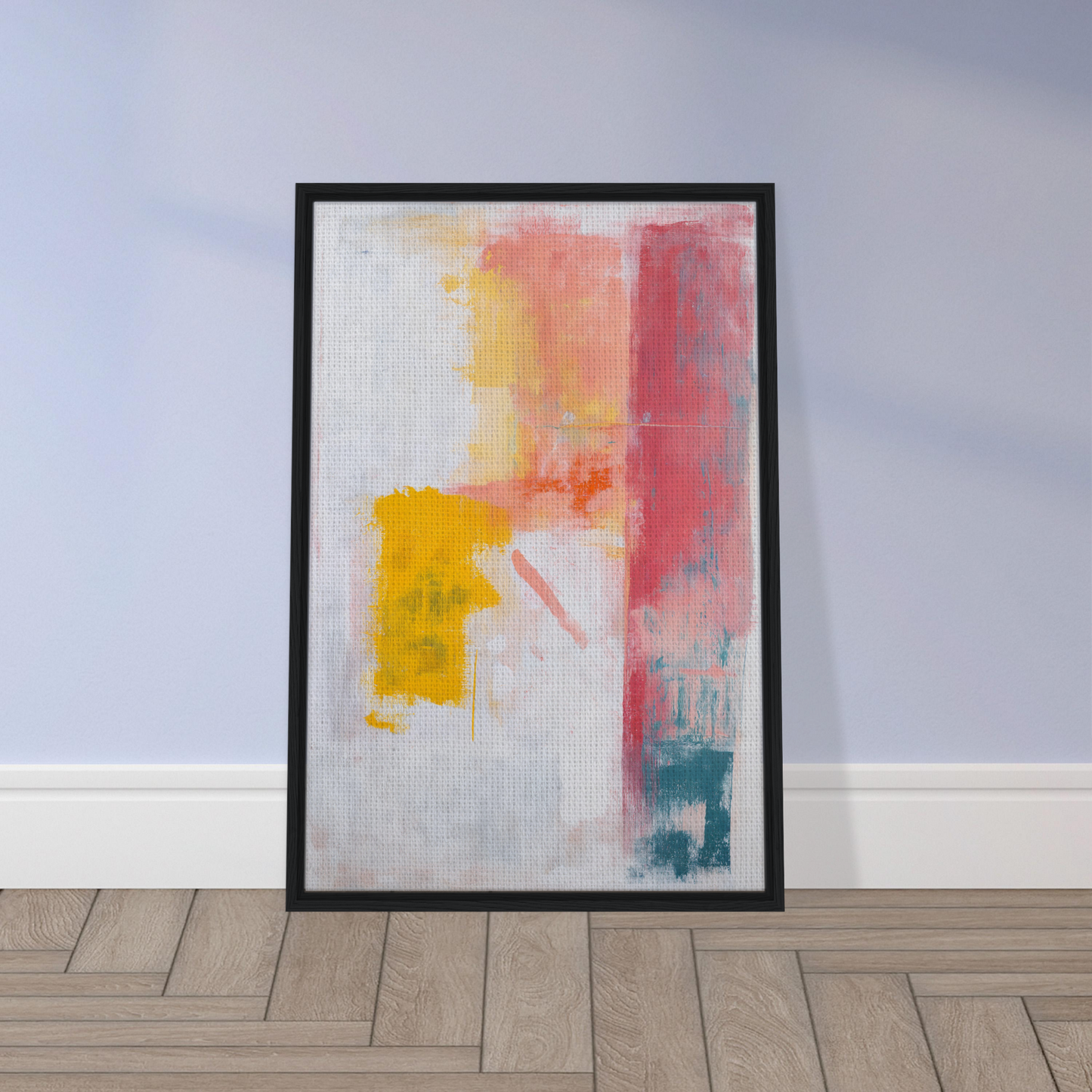 Framed canvas art titled Subconscious Symphony Hue with vibrant yellow, pink, and teal