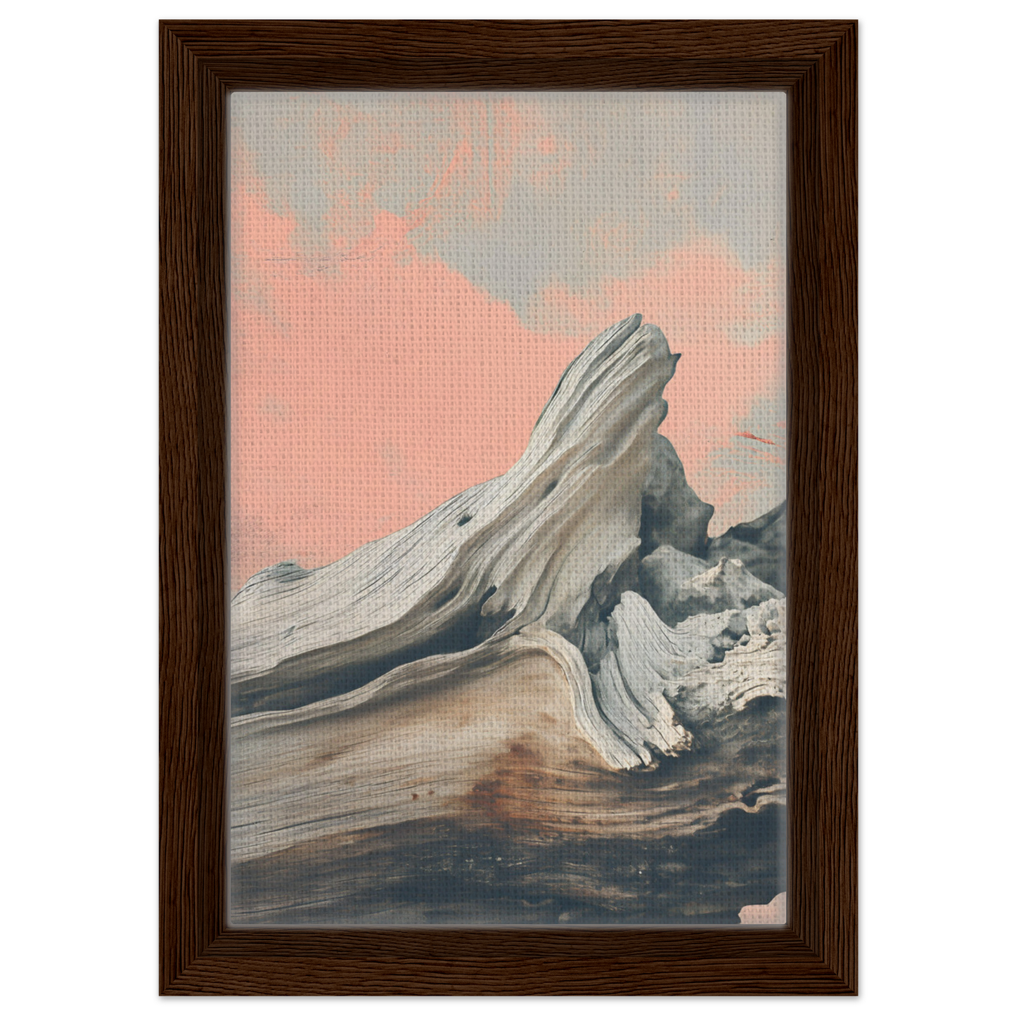 Weathered driftwood showcasing smooth curves in Surreal Drift Entwinement framed canvas print
