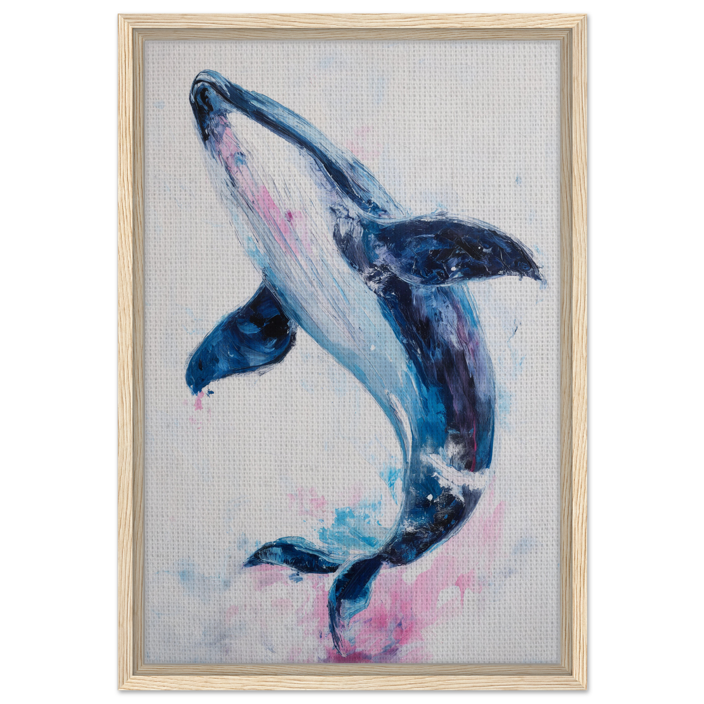 Watercolor-style painting of a breaching humpback whale for Surreal Humpback Harmonies room decor