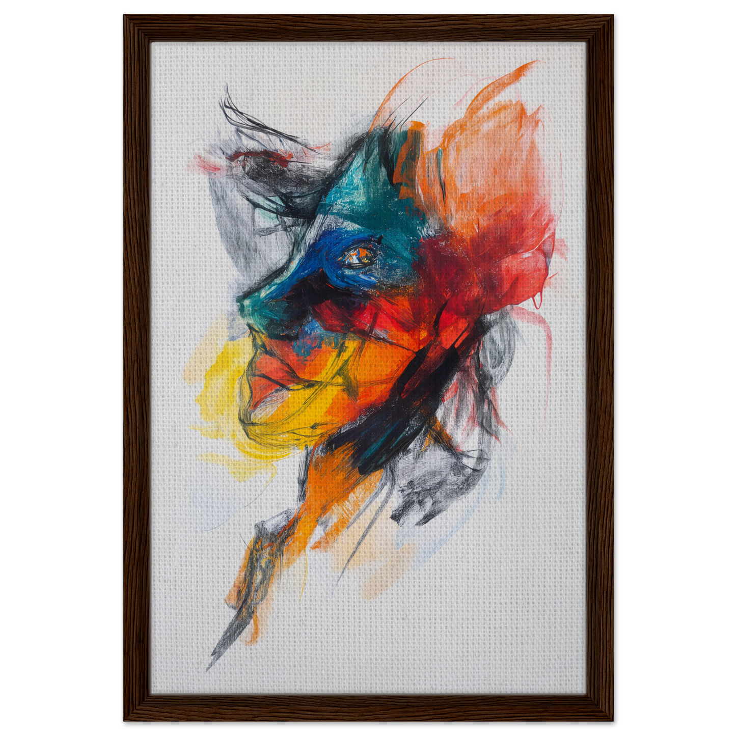 Colorful abstract painting of a dog’s face in Swirling Color Symphony room decor