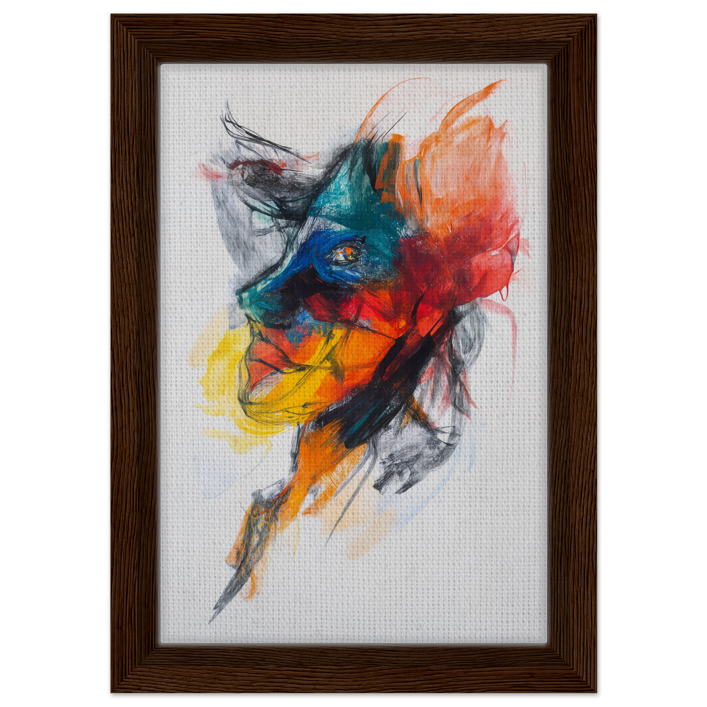 Vibrant abstract painting of Swirling Color Symphony in a wooden frame for room decor