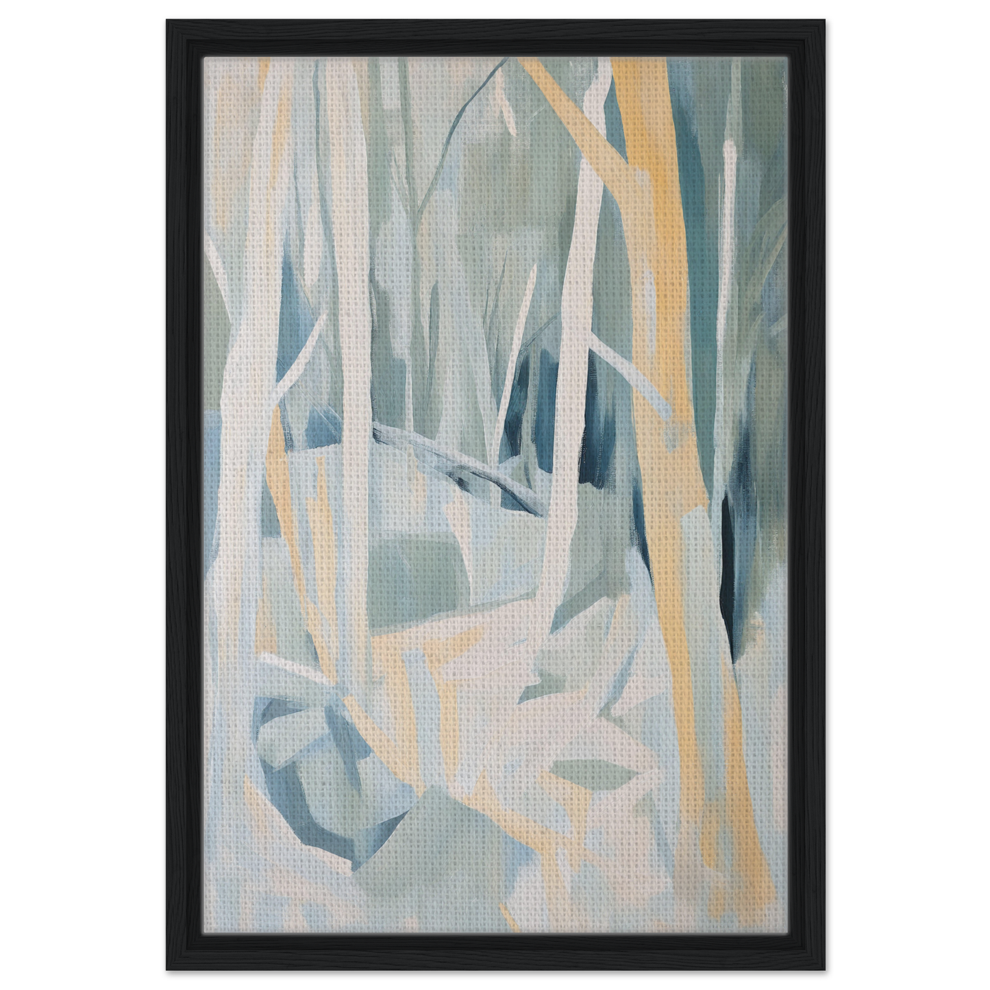 Abstract painting with vertical brushstrokes in muted tones from Sylvan Blues Embrace