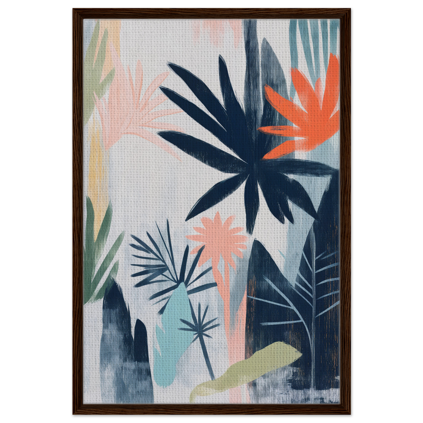 Framed abstract tropical plant artwork in muted colors for Terra Kaleidoscope Wild room decor