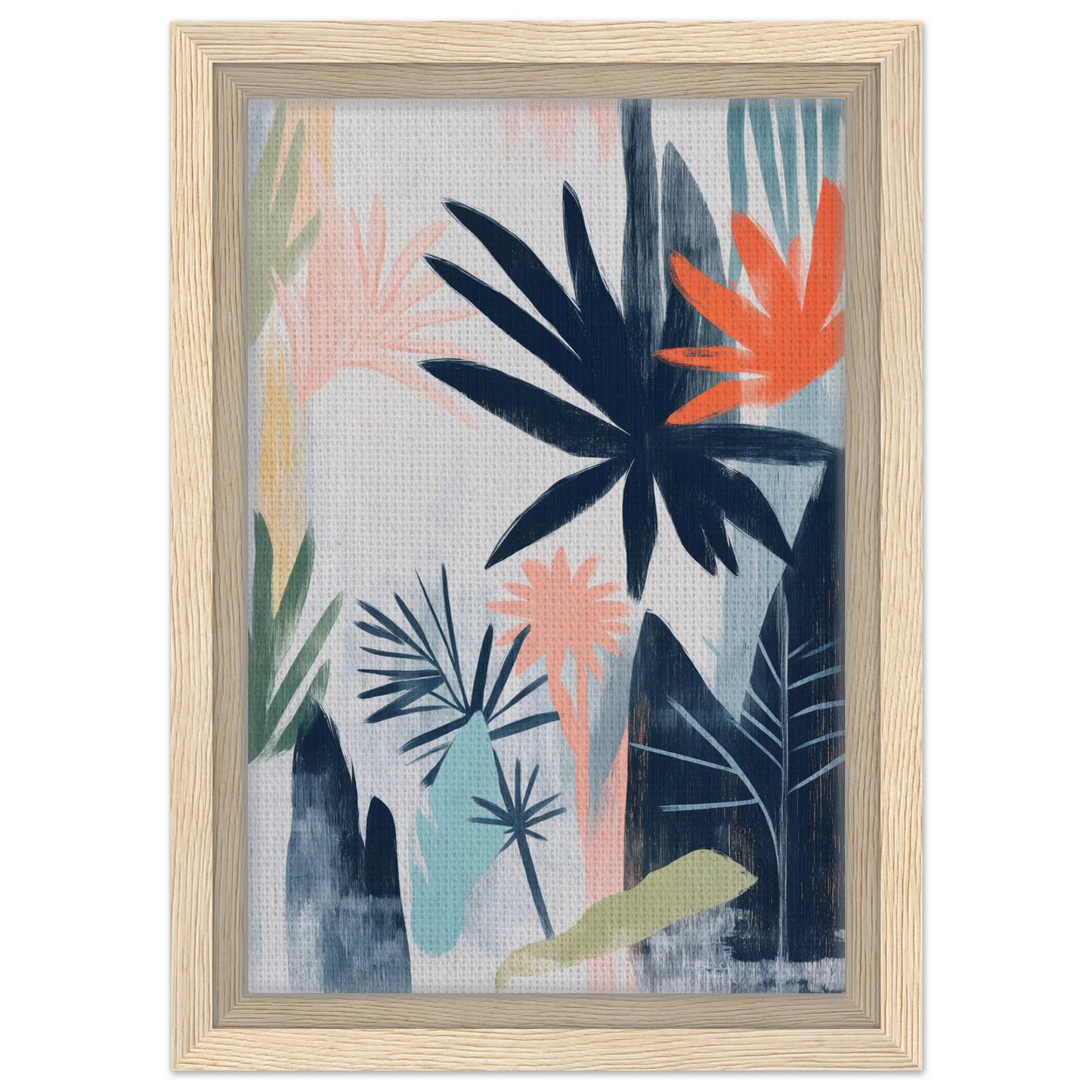 Abstract painting of tropical foliage in muted colors for Terra Kaleidoscope Wild room decor