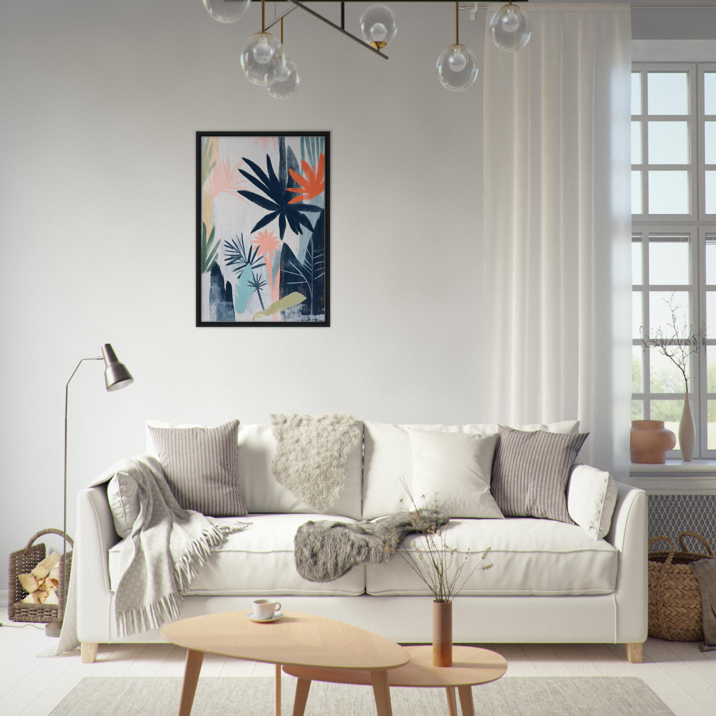 White sofa adorned with throw pillows and blankets, perfect for Terra Kaleidoscope Wild room decor