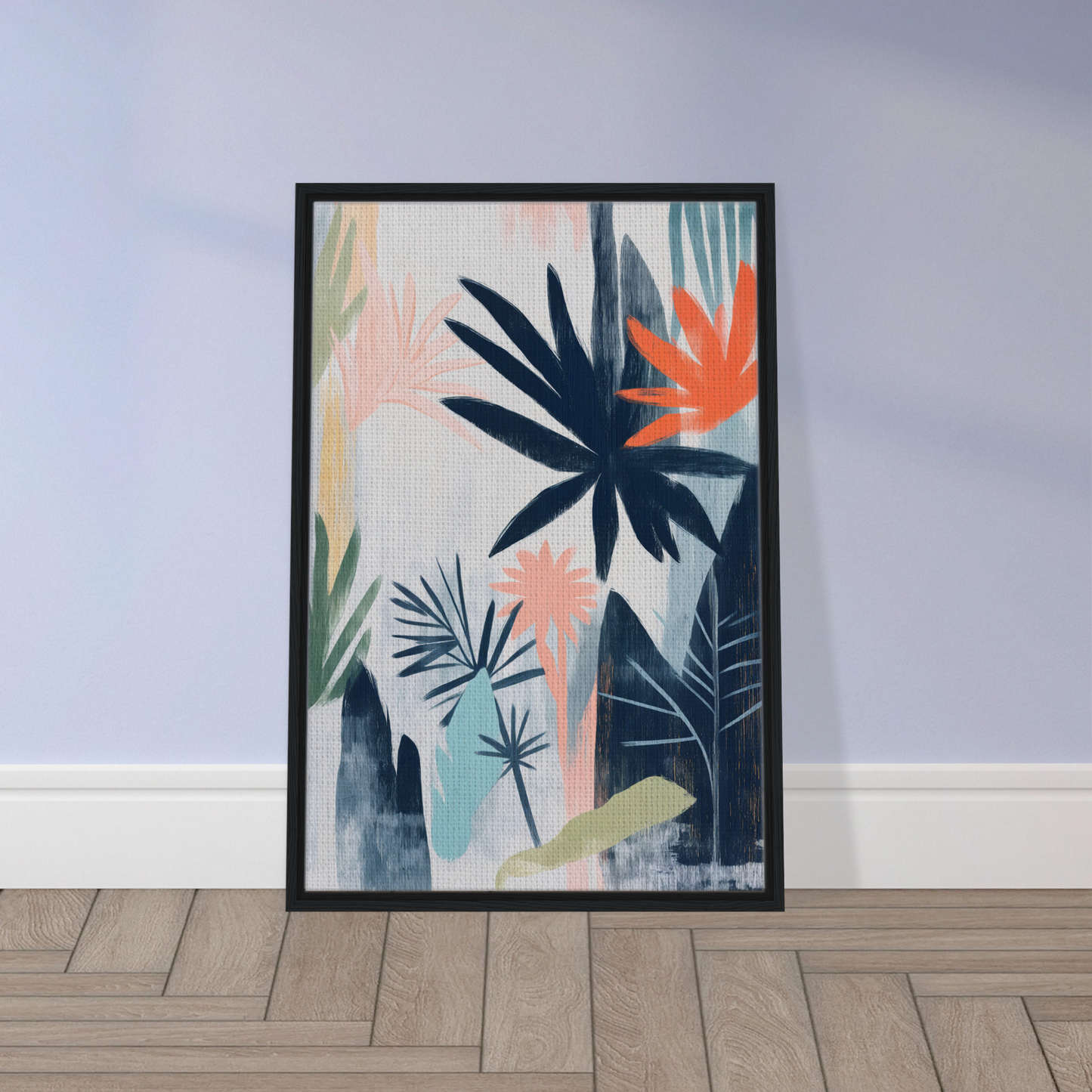 Framed canvas print of Terra Kaleidoscope Wild with abstract tropical plant shapes