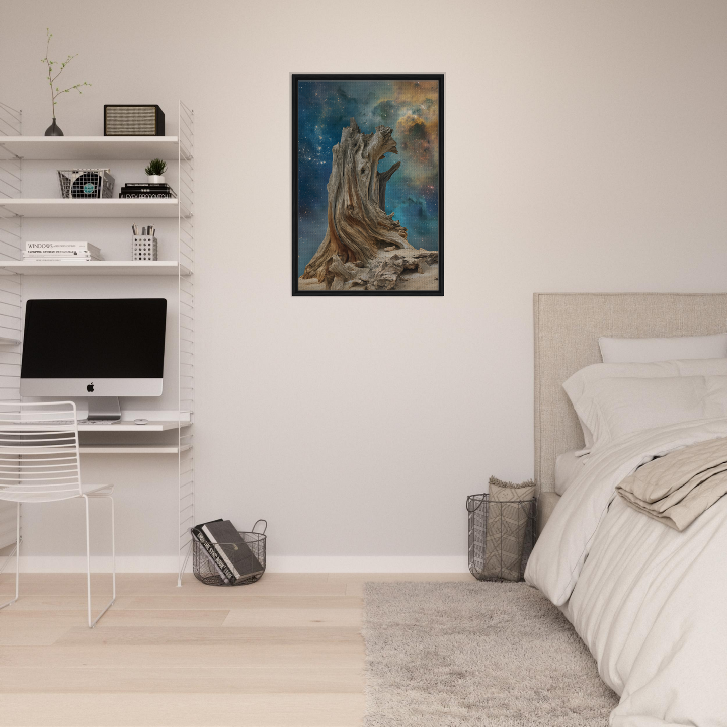 Framed abstract painting of a tree-like form for Timeless Cosmic Stoke room decor