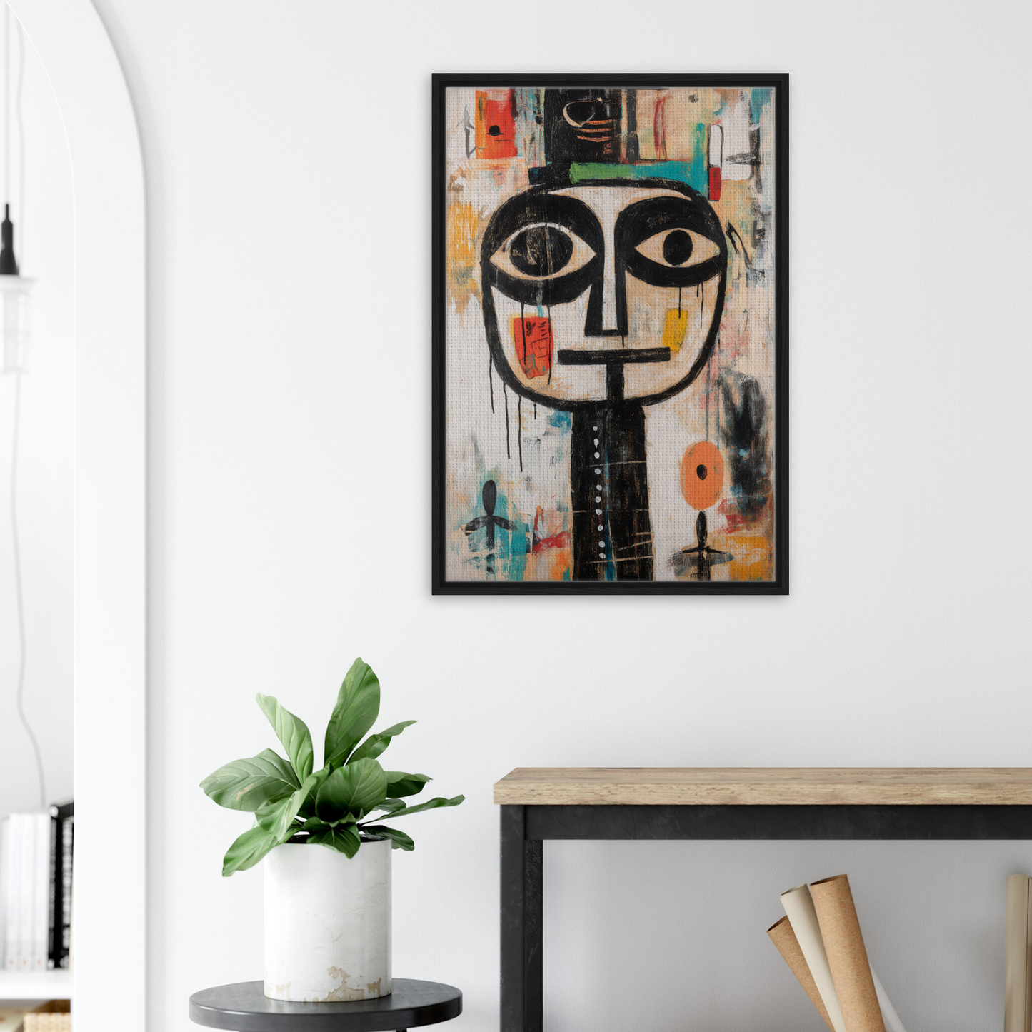 Abstract portrait painting with bold lines and colors from Totemic Psychedelic Contemplation
