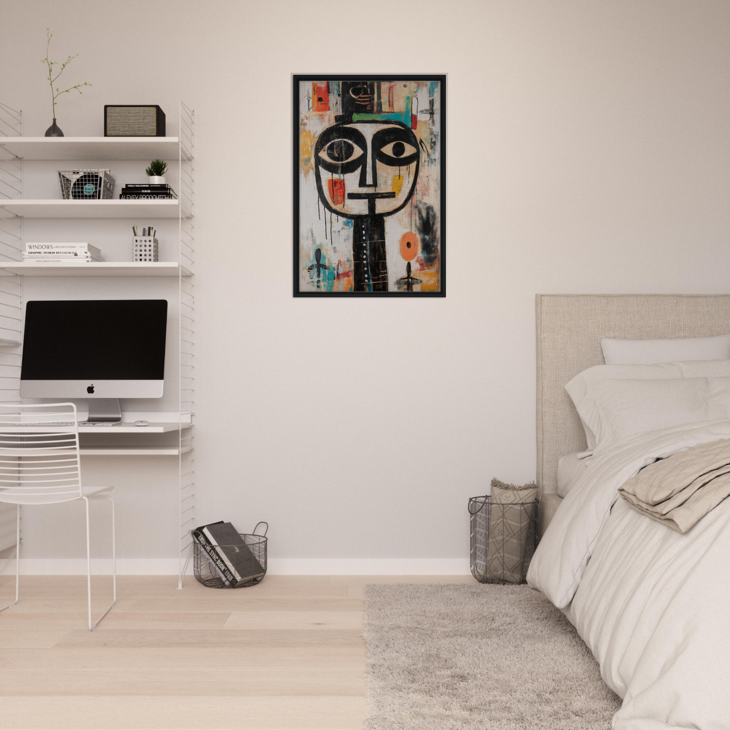 Abstract portrait painting with large eyes and geometric shapes for Totemic Psychedelic Contemplation