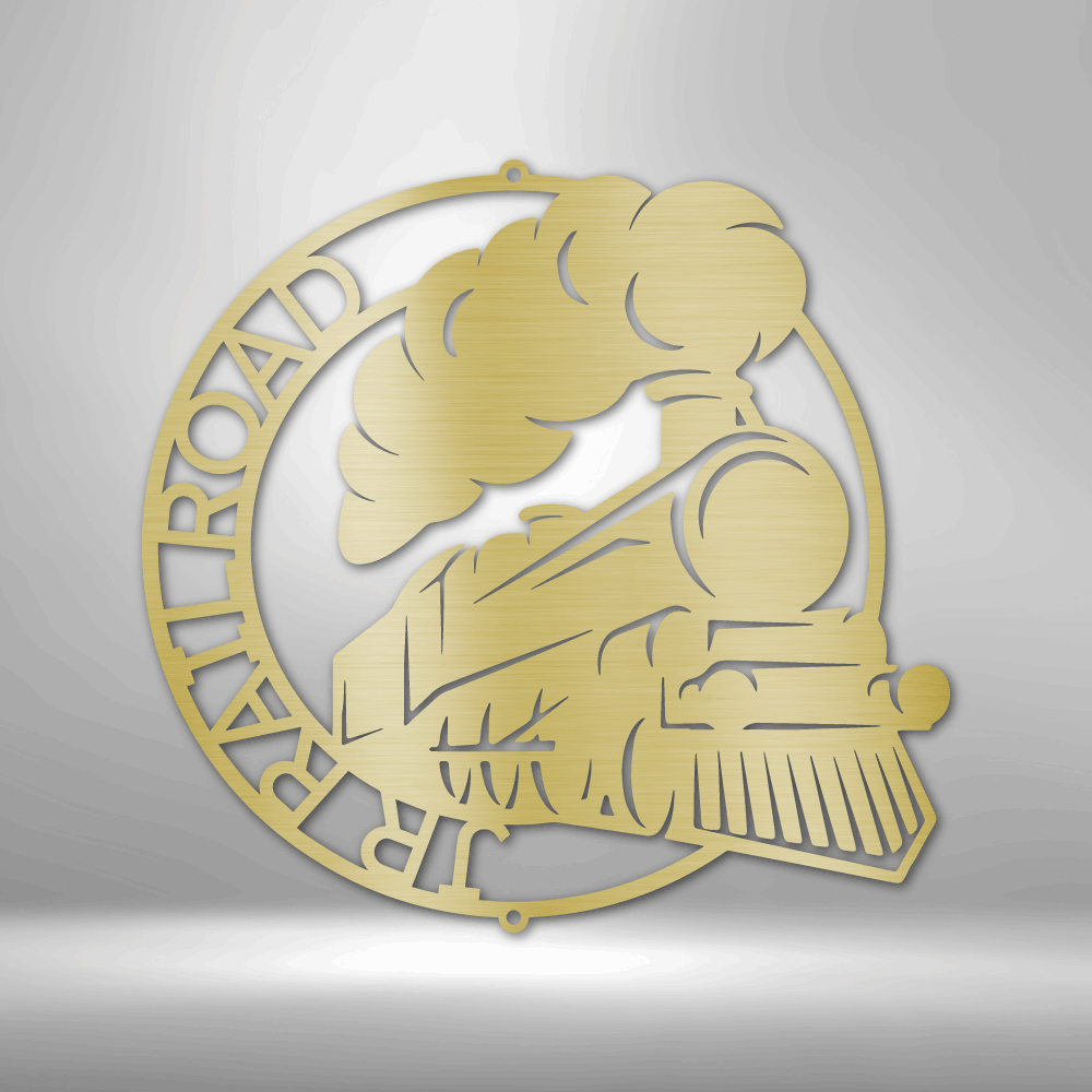 Gold-colored circular logo featuring a stylized steam locomotive.