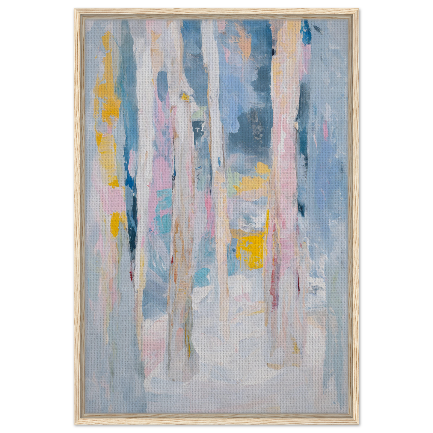 Abstract painting with vertical brushstrokes in pastel colors for Tranquil Chromatic Reverie room decor