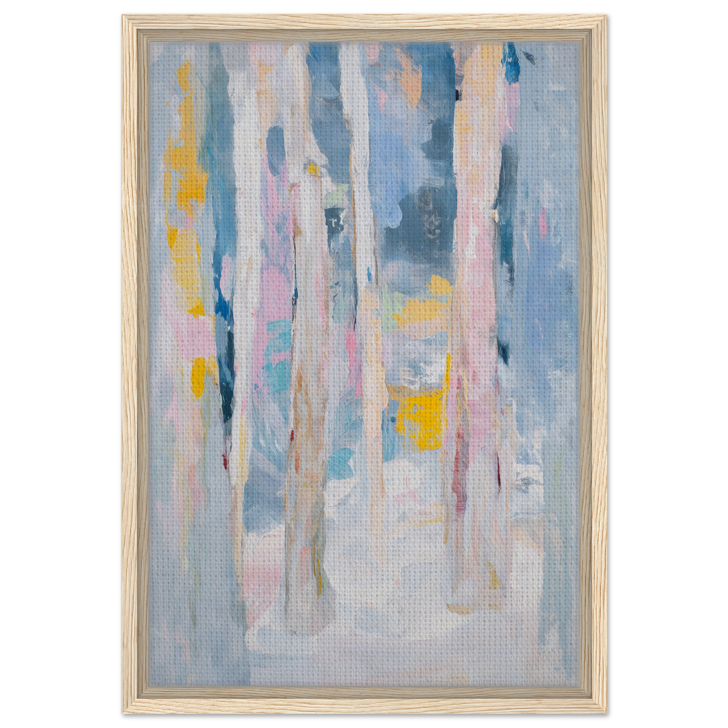 Abstract painting with vertical streaks in soft pastels for Tranquil Chromatic Reverie