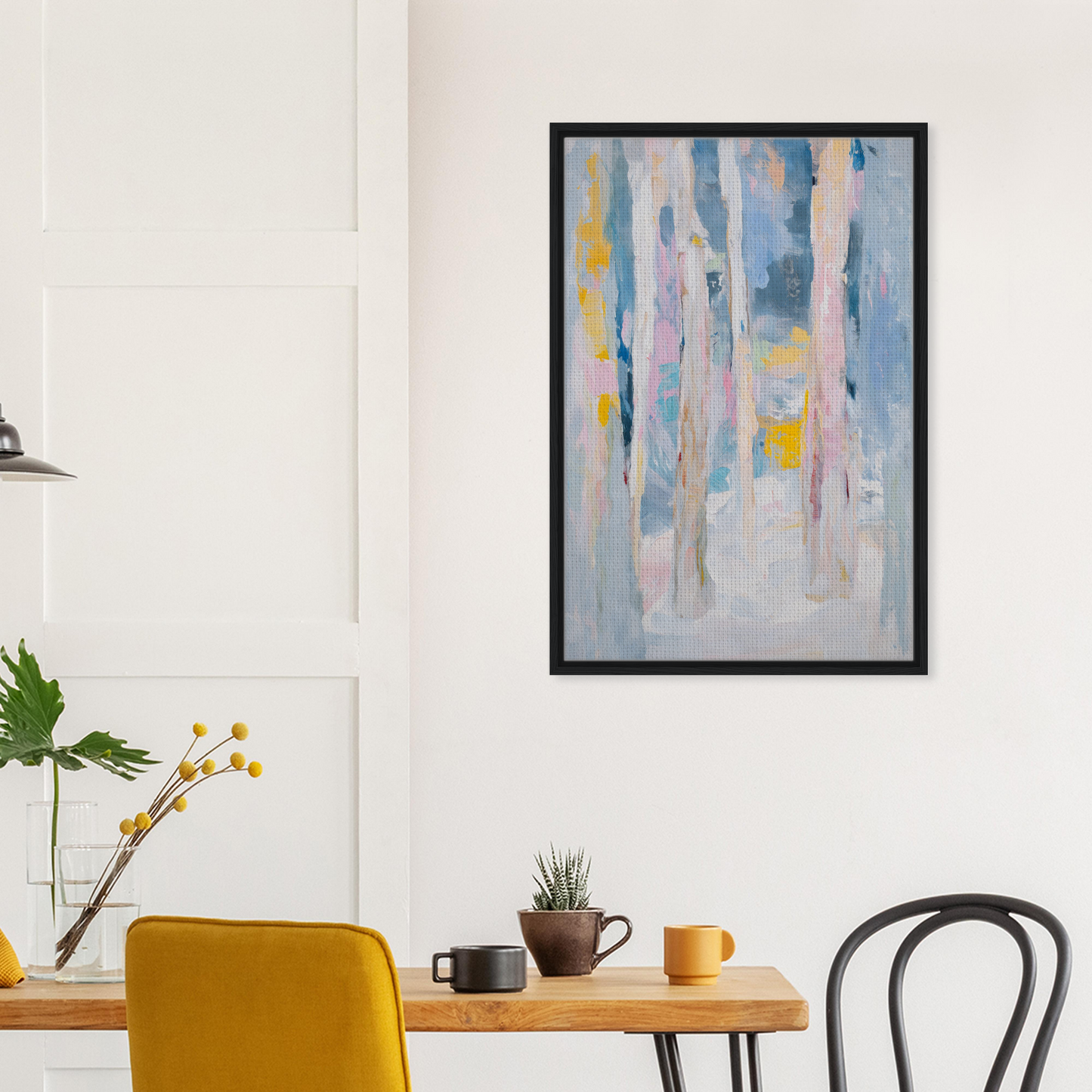 Abstract painting with pastel vertical streaks, ideal for Tranquil Chromatic Reverie room decor