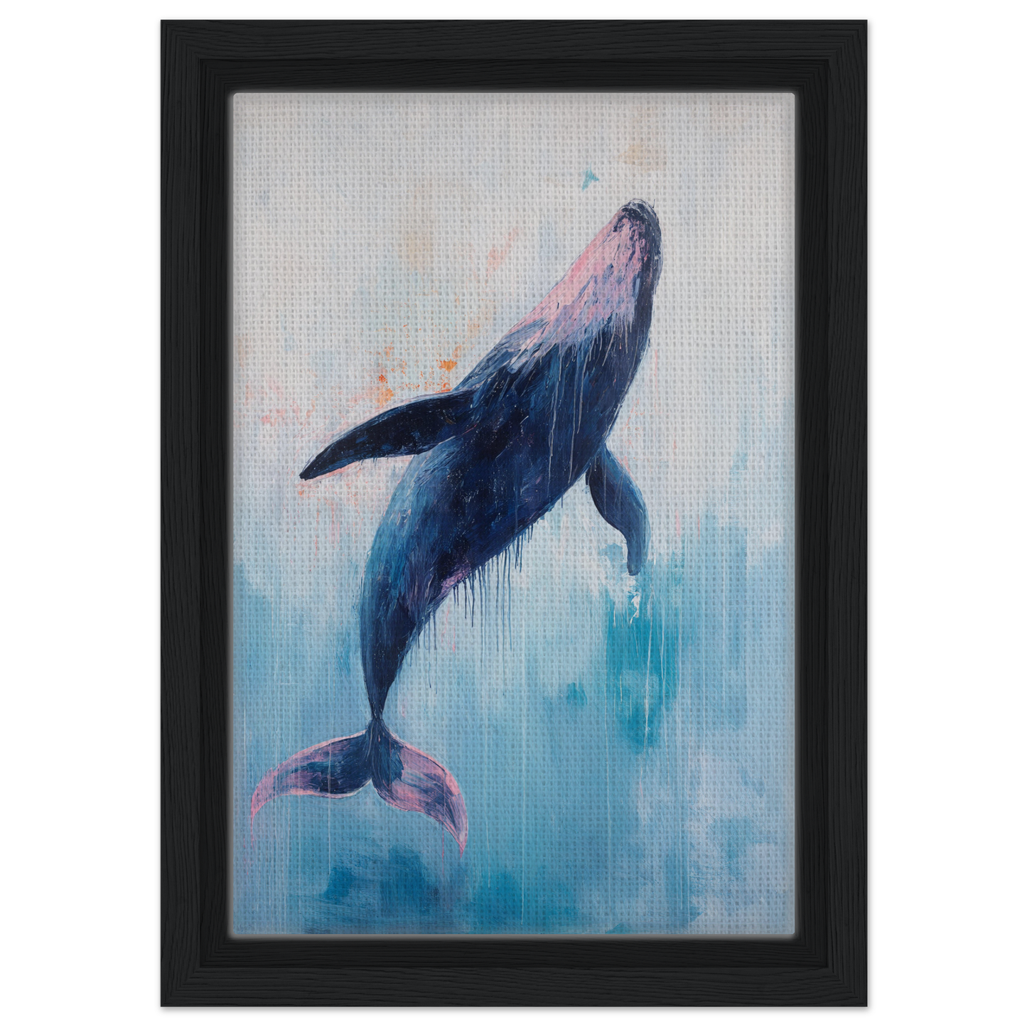 Humpback whale in blue and purple breaching, featured in Transcendent Blue Leviathan