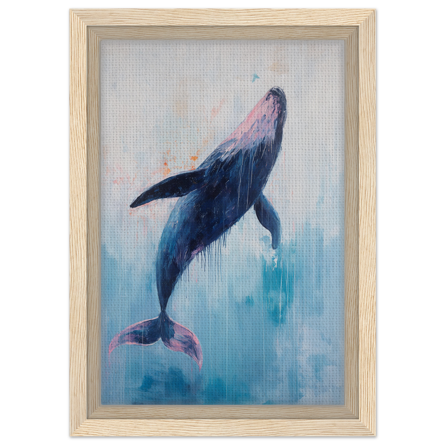 Humpback whale ascending in vibrant blue, enhancing Transcendent Blue Leviathan decor