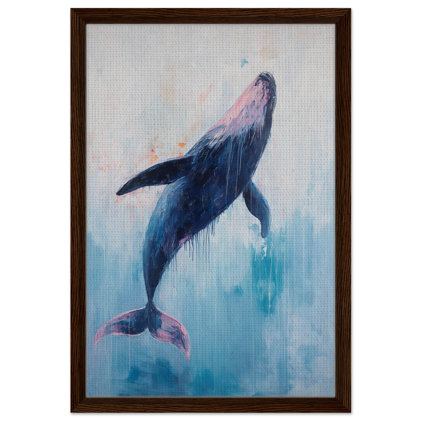 Whale swimming upwards in dreamy watercolor style for Transcendent Blue Leviathan room decor