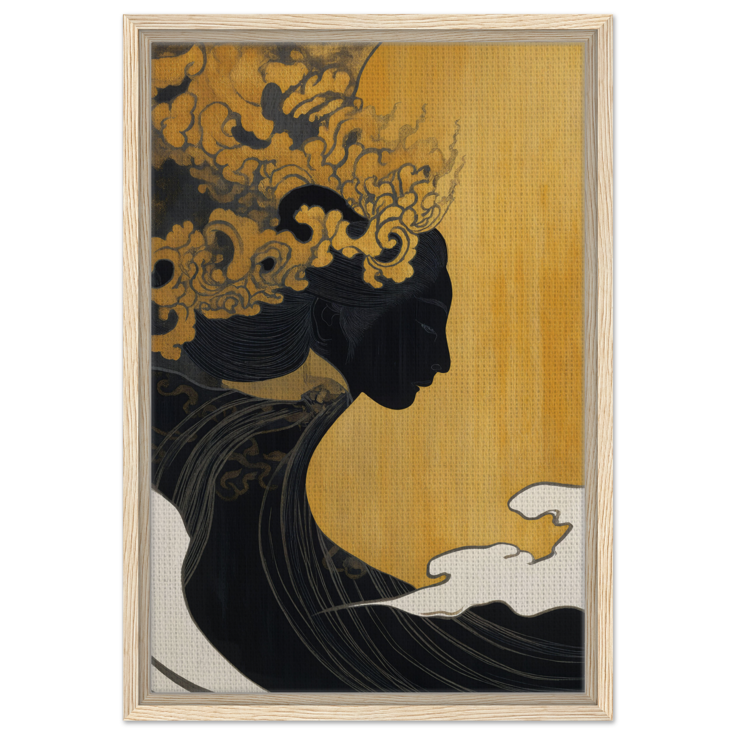 Silhouette with ornate headdress on golden background for Transcendent Cosmic Dreams canvas