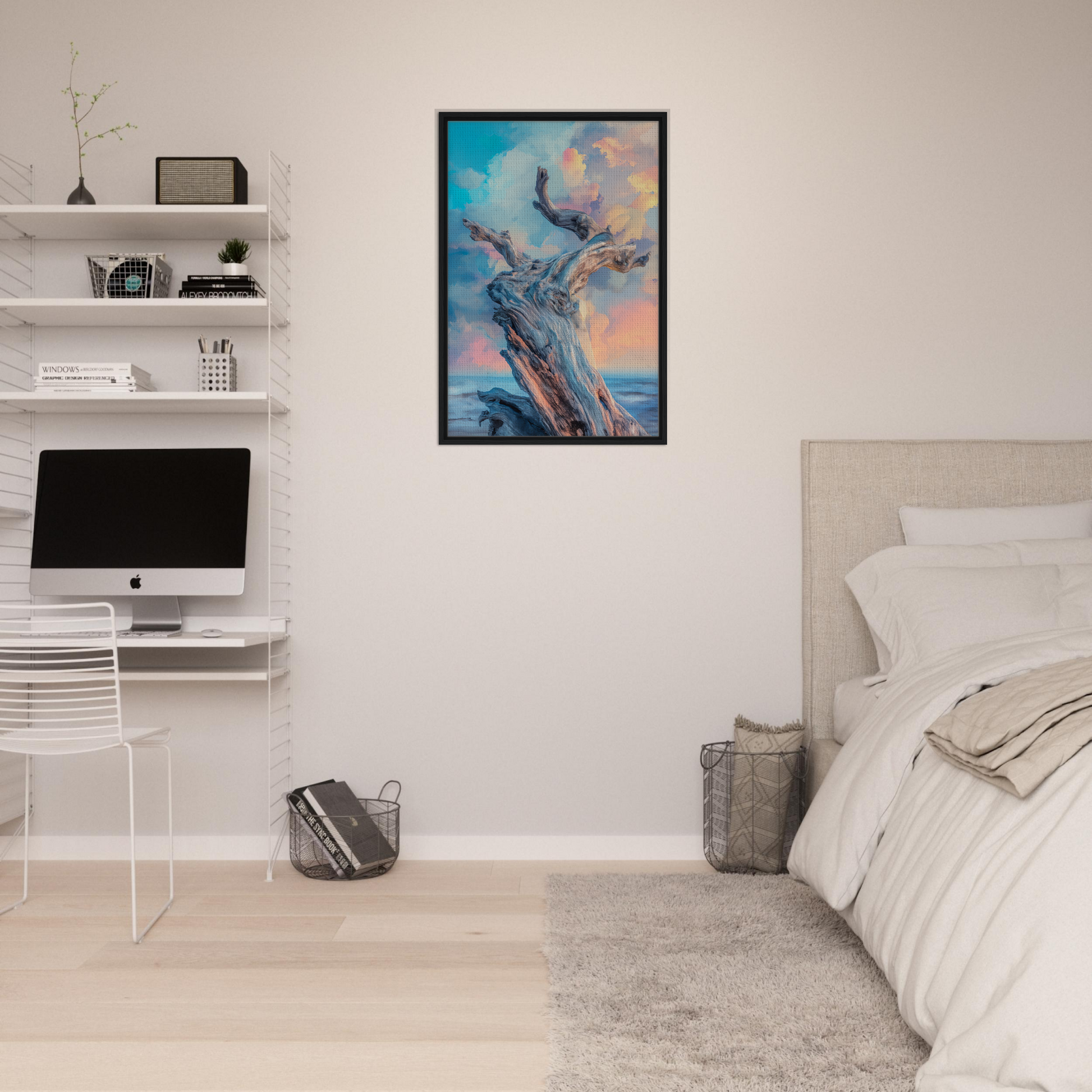 Framed canvas print of Transitory Arbor Dreams with swirling blues and pinks