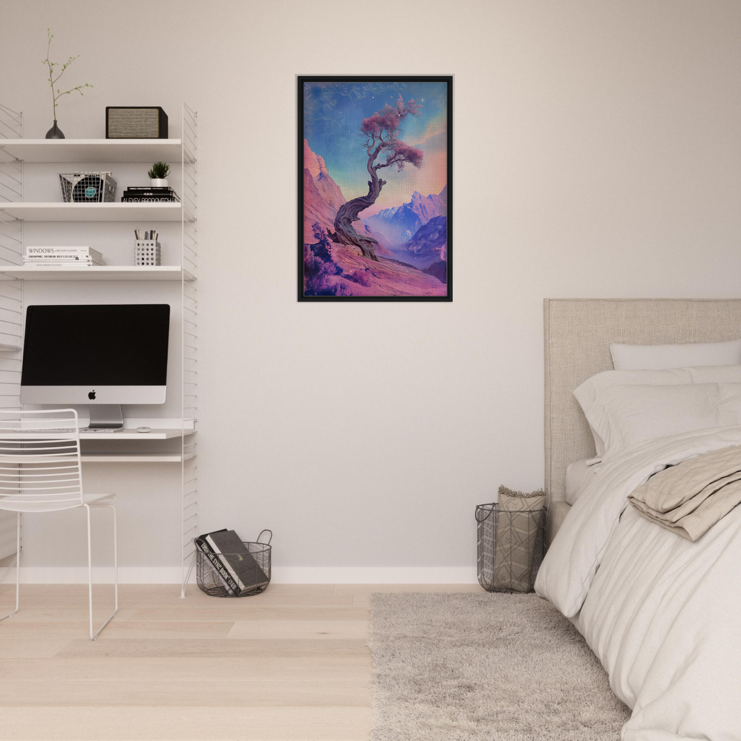 Framed artwork of Tree’s Psychedelic Reverie enhancing stylish room decor