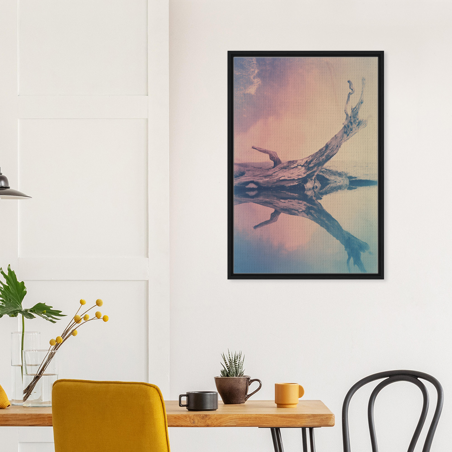 Framed Trunkian Tranquil Vitae artwork of driftwood reflection in water for room decor