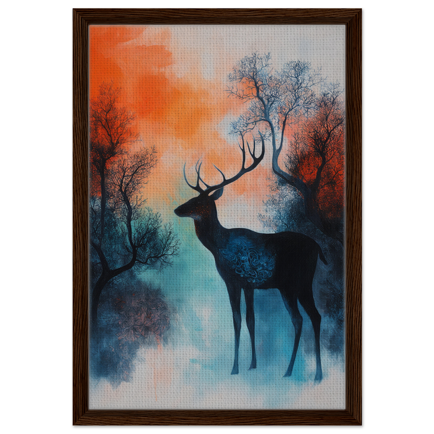Silhouette of a deer in misty forest for Twilight Deer Ecstasy room decor