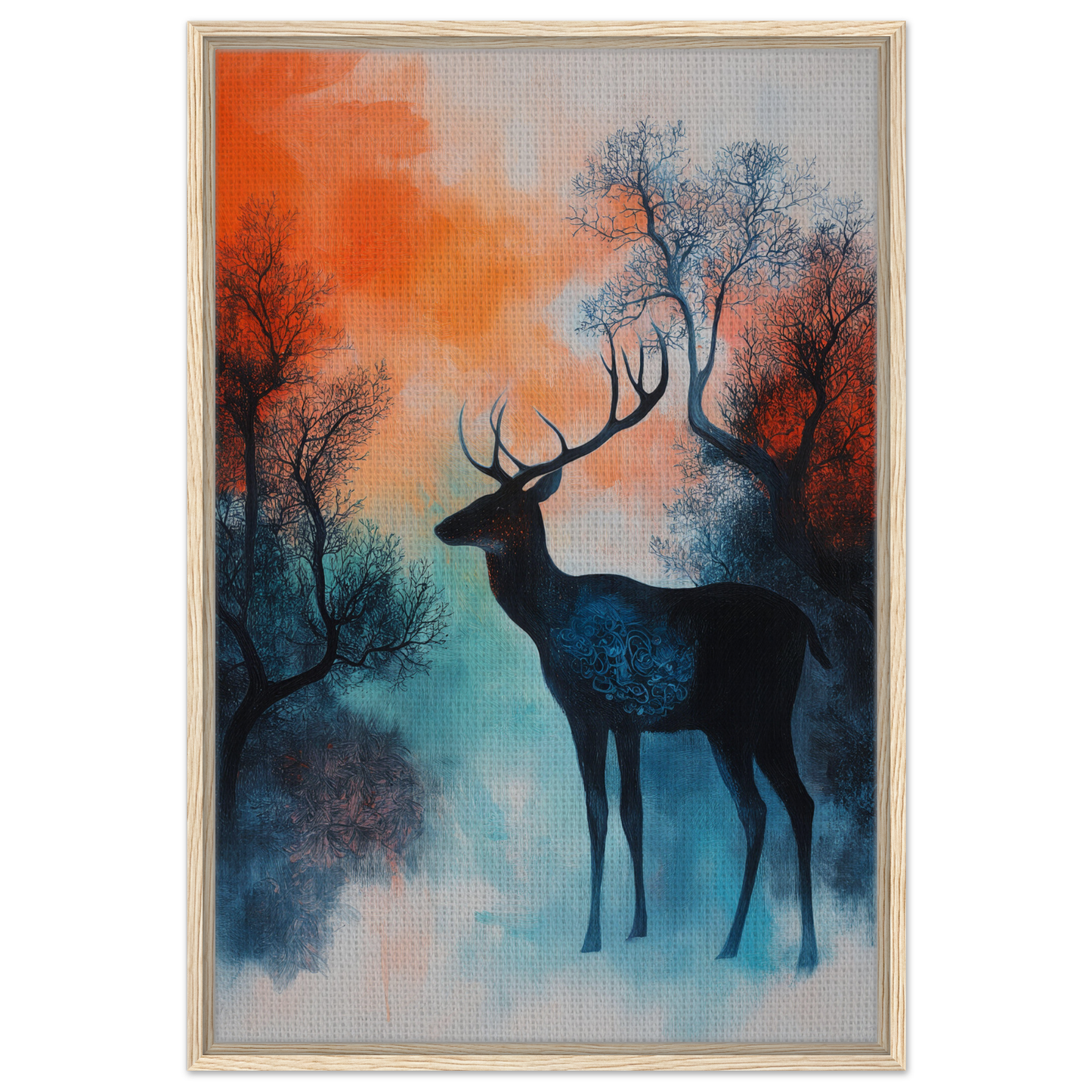 Silhouette of a deer in colorful misty forest for Twilight Deer Ecstasy room decor
