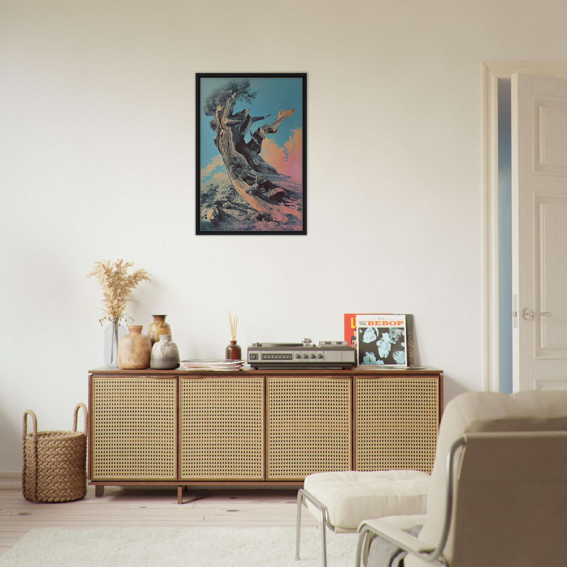 Wooden sideboard with rattan panels from Twisted Whisper product collection on Shopify Planet