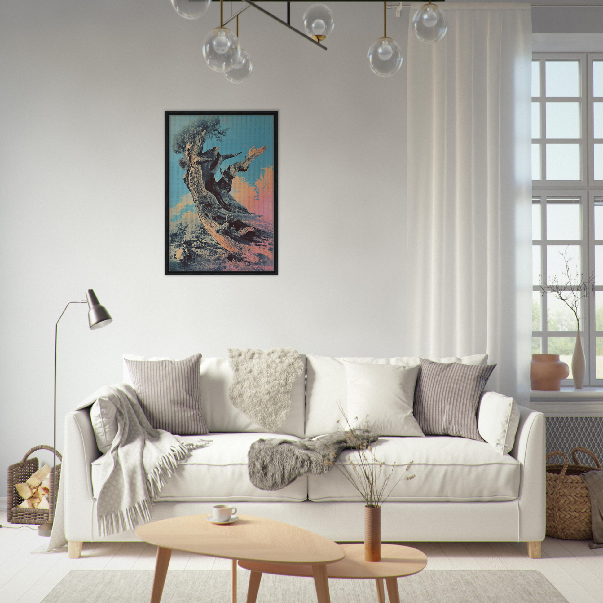 Elegant White Sofa with Throw Pillows and Blankets for Twisted Whisper Room Decor