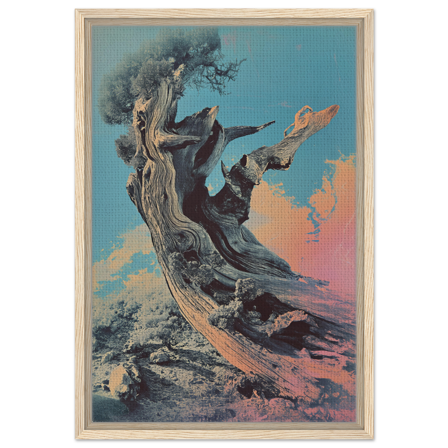 Gnarled tree with bare branches and colorful sky for Twisted Whisper Divine room decor