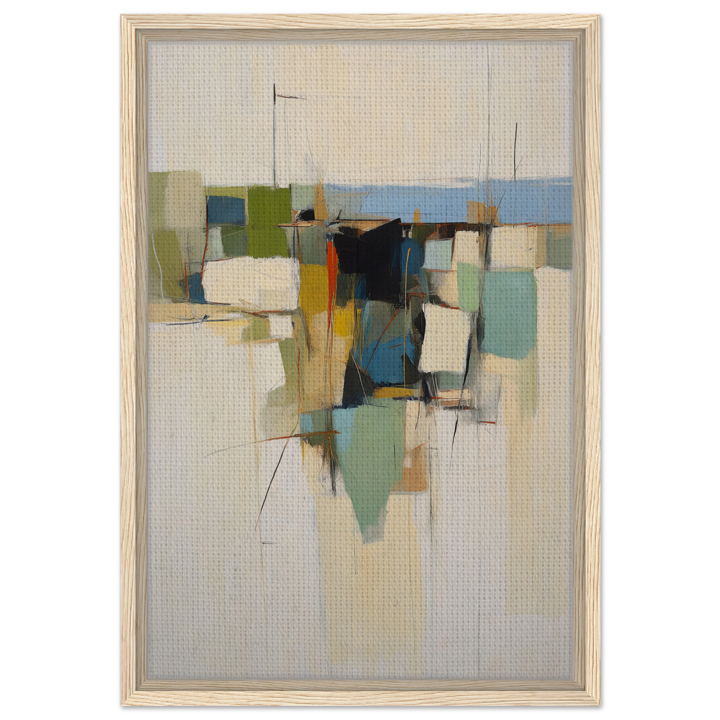 Abstract painting with geometric shapes in muted colors, Urban Patterned Vortex design