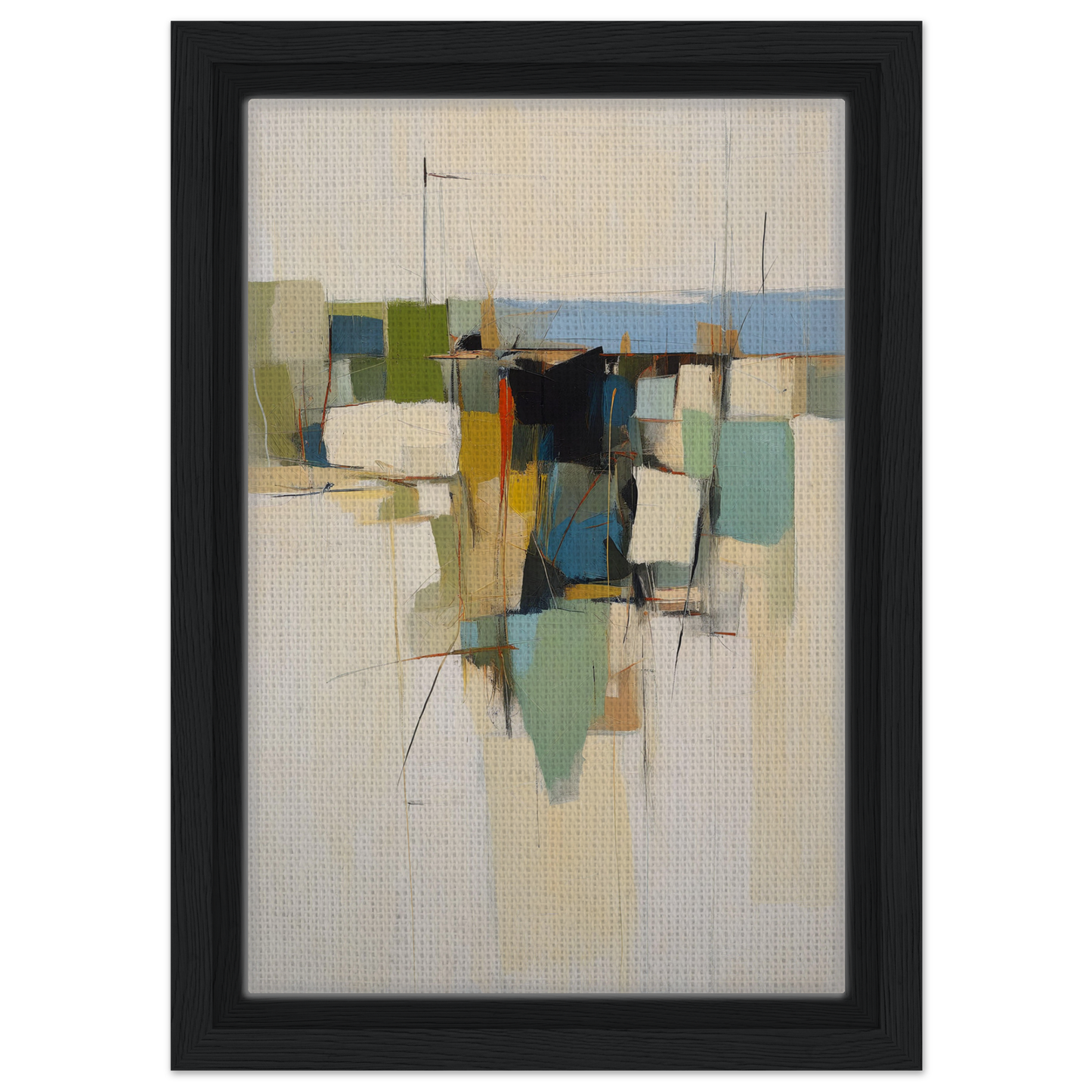 Abstract painting of geometric shapes in earth tones for Urban Patterned Vortex room decor