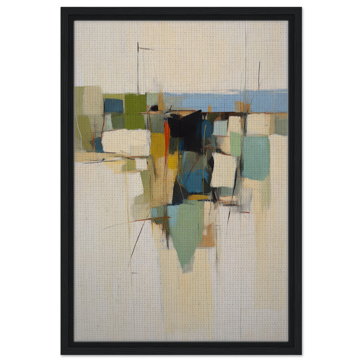 Abstract painting of geometric shapes in muted colors, ideal for Urban Patterned Vortex room decor