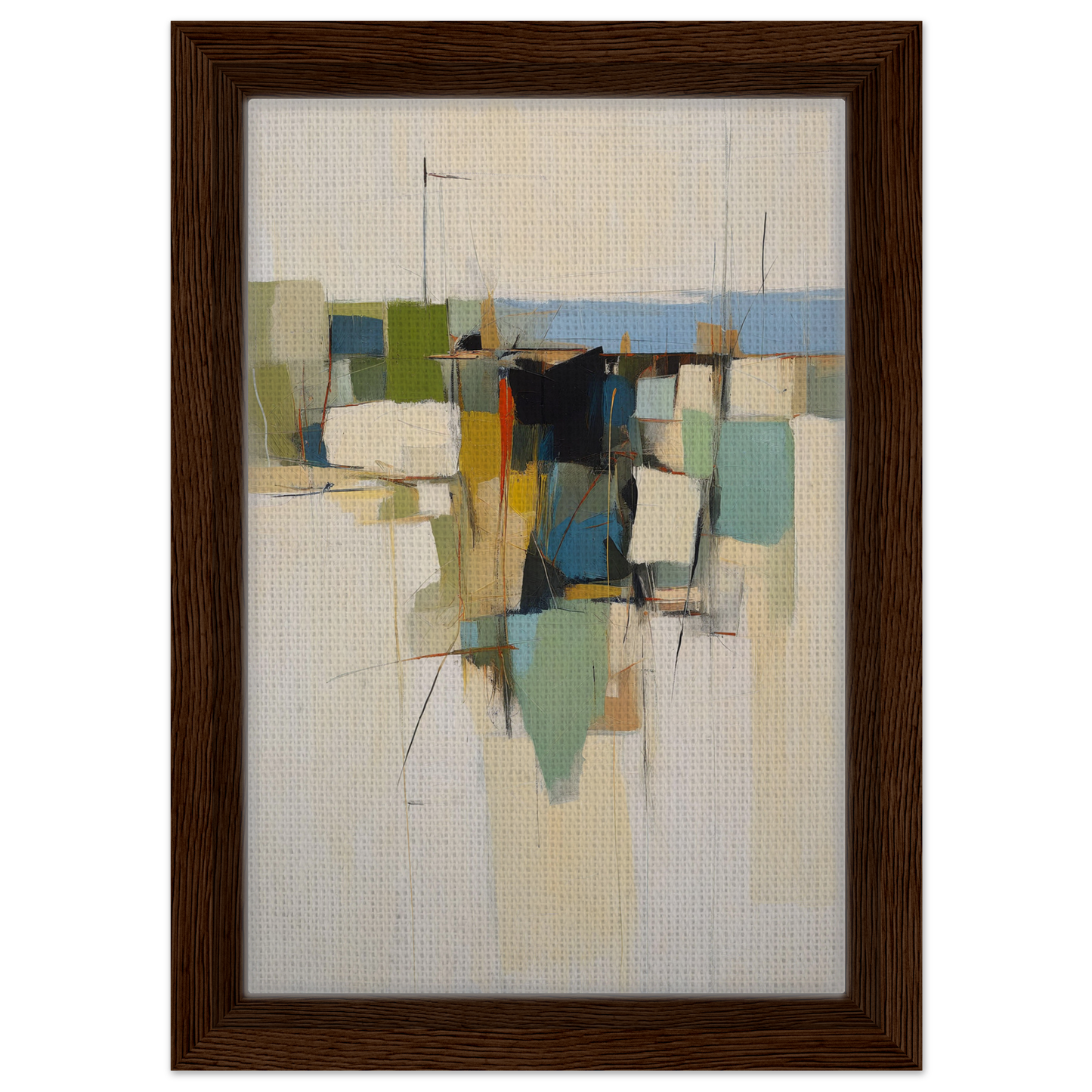 Abstract painting of geometric shapes in muted colors, framed canvas print Urban Patterned Vortex