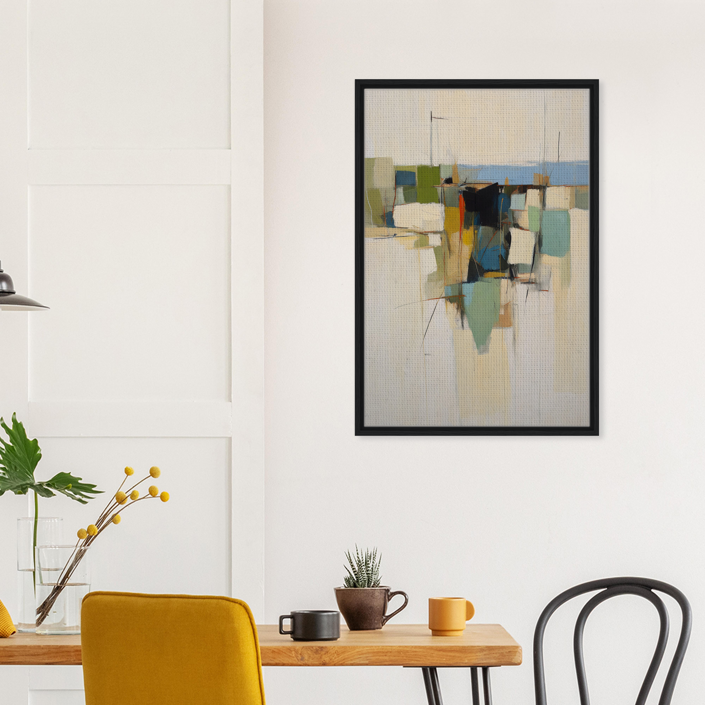 Abstract painting in muted colors framed canvas print titled Urban Patterned Vortex