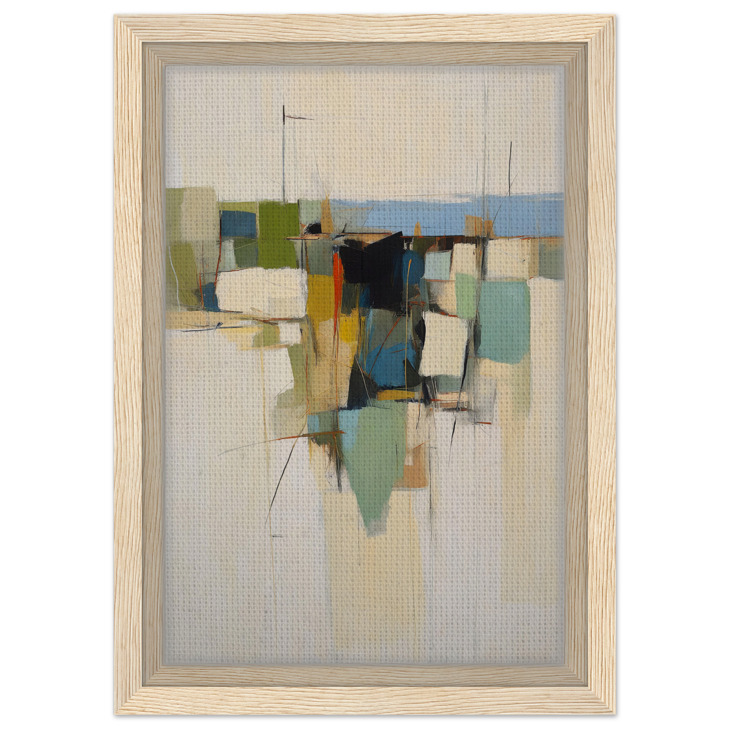 Abstract painting of geometric shapes in muted tones for Urban Patterned Vortex framed canvas print