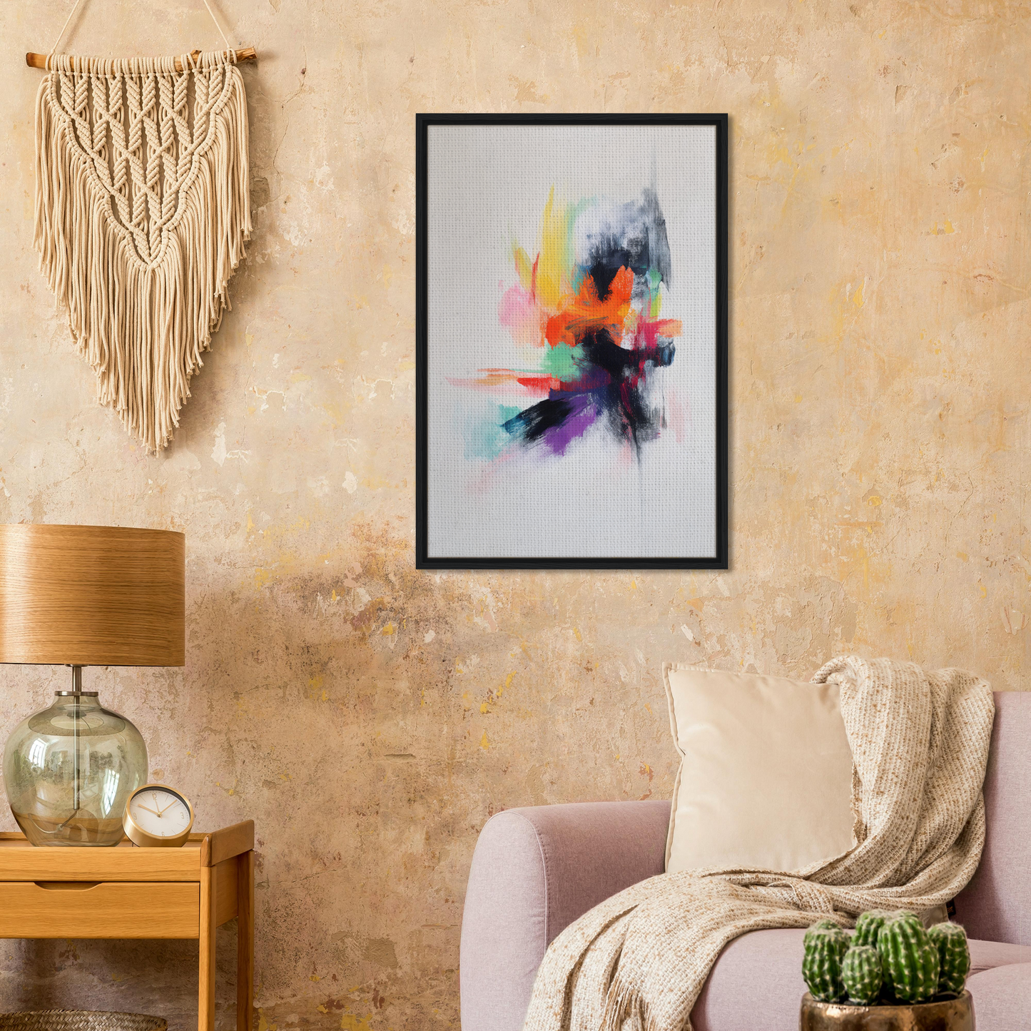 Framed abstract painting showcasing Vibrancy’s Psychedelic Dance for vibrant room decor