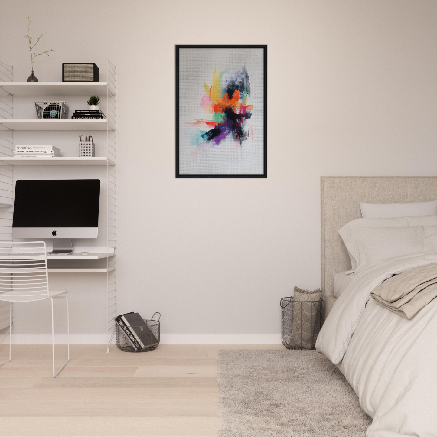 Colorful abstract painting in black frame enhancing room decor from Vibrancy’s Psychedelic Dance