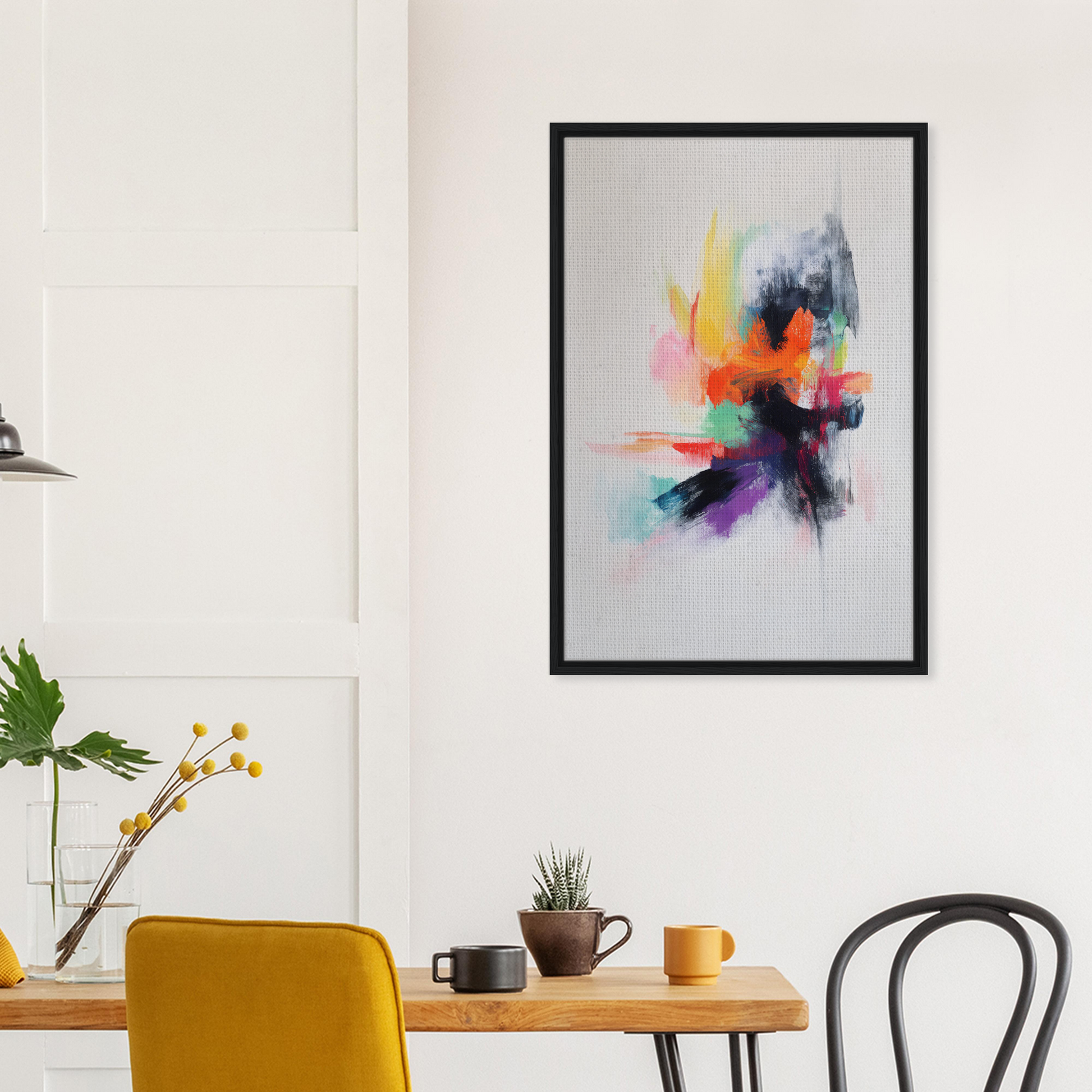 Abstract painting titled Vibrancy’s Psychedelic Dance in a stylish black frame