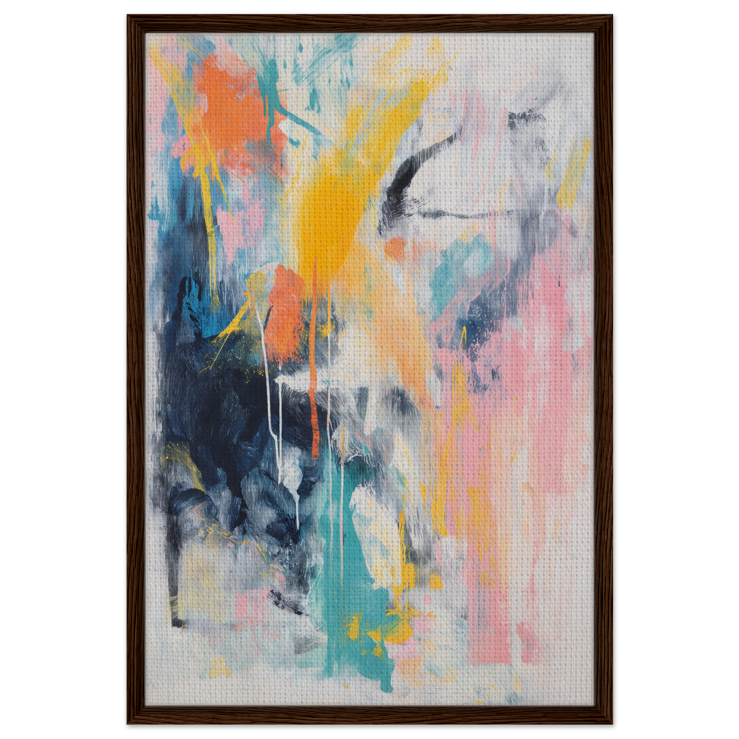 Abstract painting featuring a vibrant color symphony in hues, framed canvas print