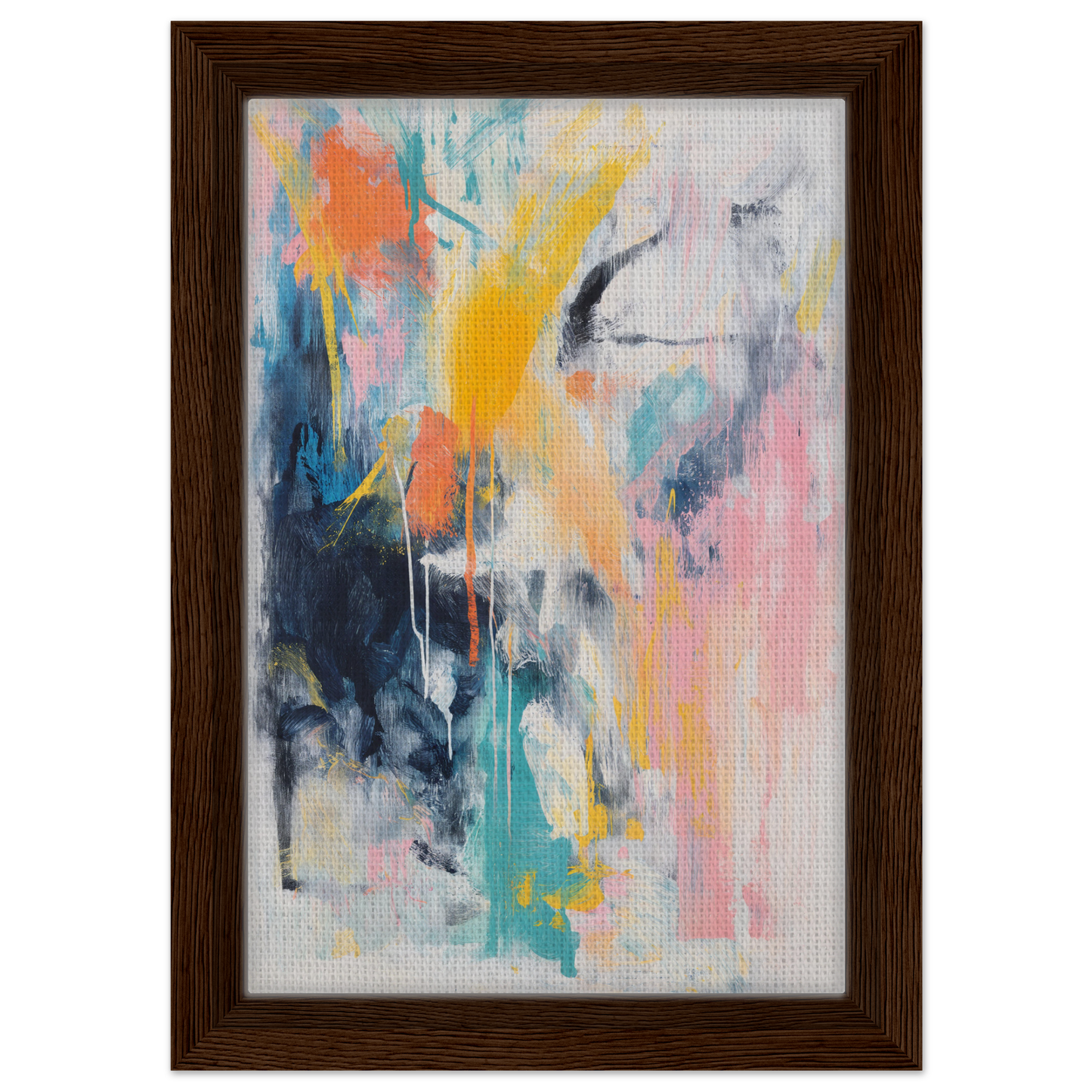 Abstract painting with vibrant splashes of color in a Vibrant Color Symphony framed canvas print