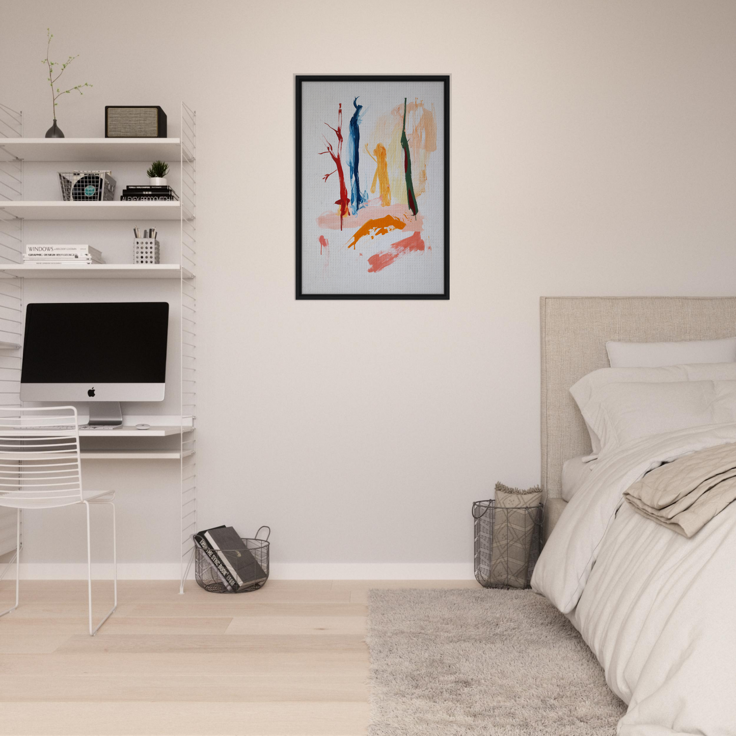 Abstract painting titled Vibrant Reds Dance, a framed canvas art with colorful brush strokes