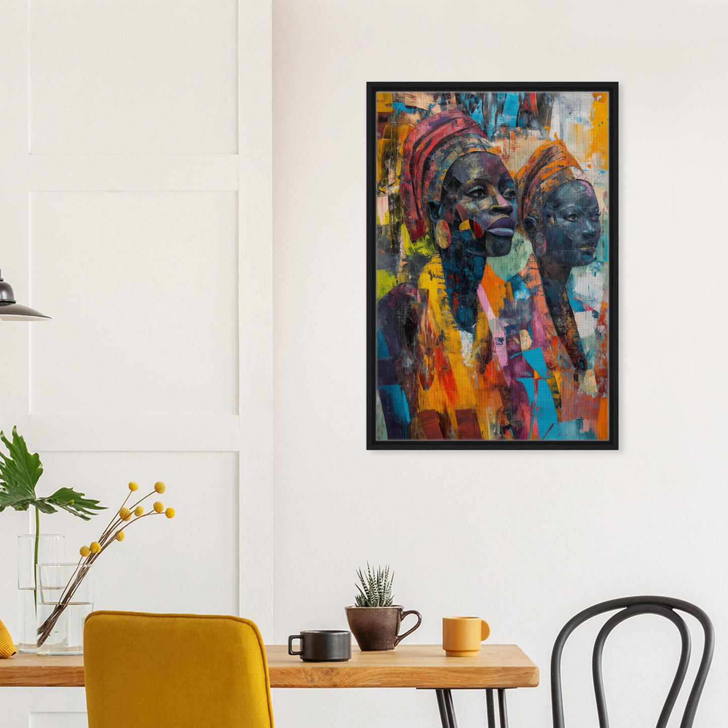 Vibrant abstract portrait of two figures for Vibrant Sister Dreams room decoration