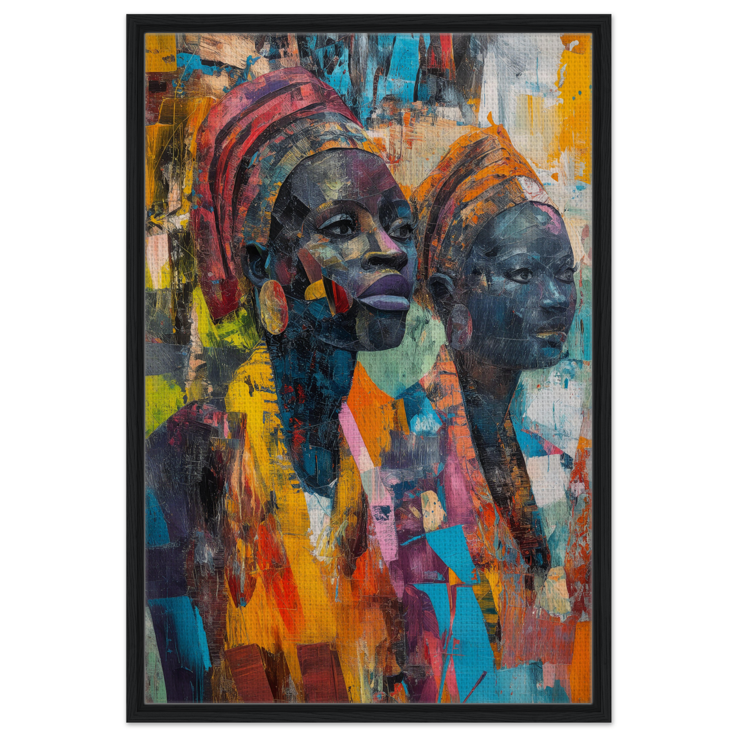 Colorful abstract portrait of two African figures for Vibrant Sister Dreams room decoration