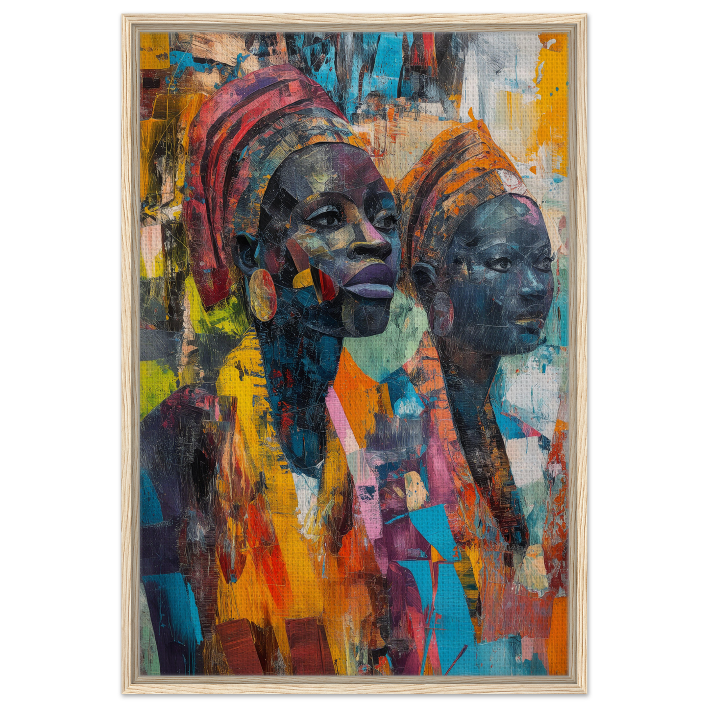 Vibrant painting of African women with headscarves for Vibrant Sister Dreams room decoration