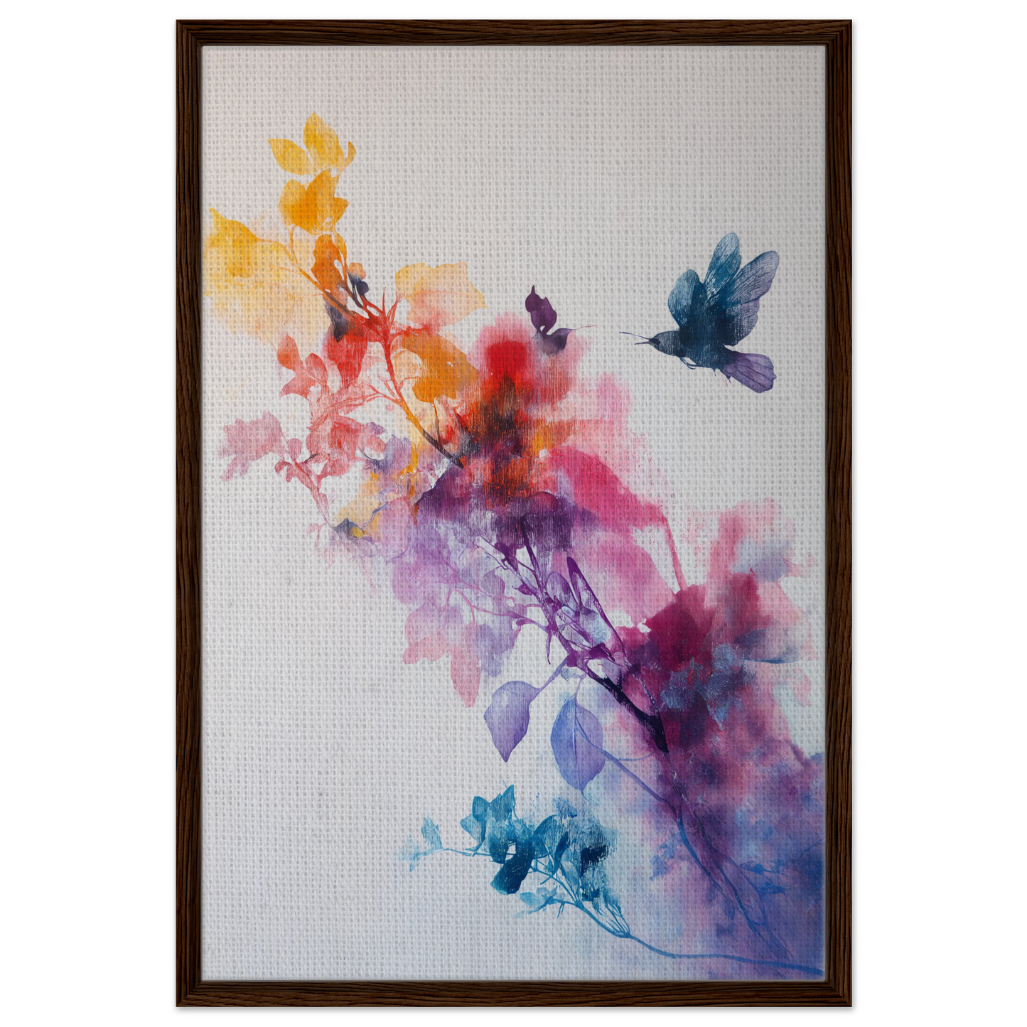 Watercolor painting of flowers and butterfly for Violet Flight Poems framed canvas wall decor