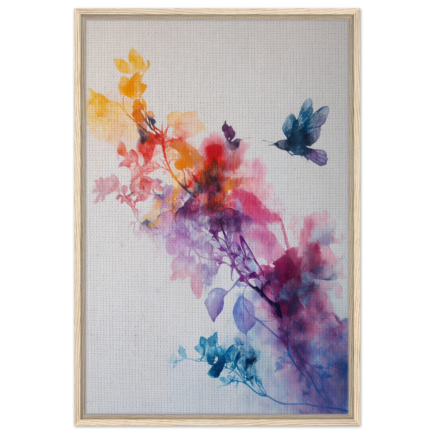 Watercolor painting of flowers and butterfly for Violet Flight Poems framed canvas wall decor